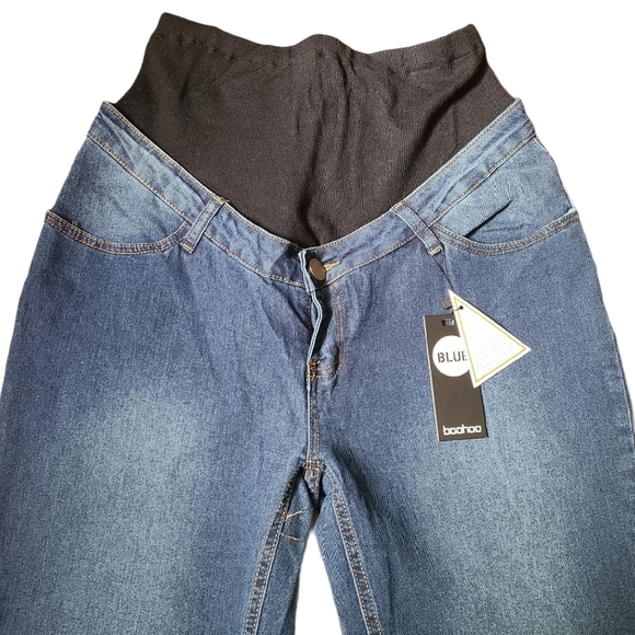 NWT Boohoo Blue maternity Sz.12 Thea over the bump jeans denimcore comfortcore - Picture 3 of 12